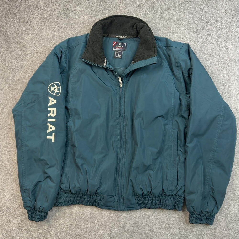Ariat Stable Insulated Jacket Mens Large Teal Blue Good 10046705 Bomber Logo